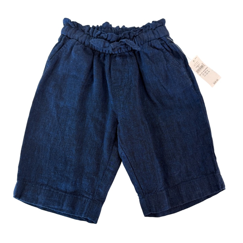 Baby Gap Girls Linen Blend Pants 6-12 month Navy Blue Tie Paperbag Waist Spring